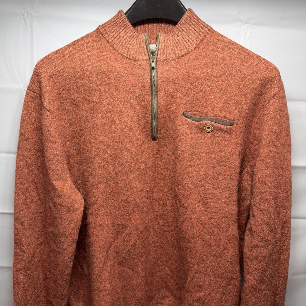 johnnie-O Vernon 1/4 Zip Sweater Mens L Large Spice Orange Merino Wool Yak Blend